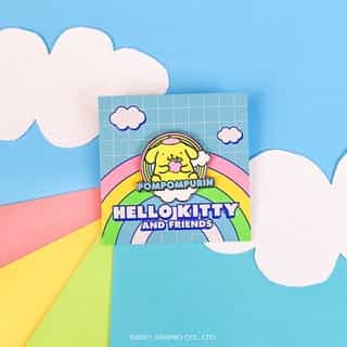 Do you love #Pompompurin as much as he loves eating? 🍮 💛 Get our collectible Friend of the Month pin FREE when you spend $40 or more in Sanrio stores or online - no code needed! Link in bio to shop. #SanrioFOTM