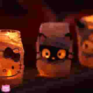 Today, we're going to show you how to make these supercute Halloween mummy luminaries featuring Kuromi, @hellokitty, and Chococat! 🎃👻 Learn more on the #HelloKittyandFriends YouTube channel. Link in bio ✨