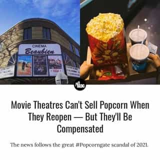 Movie-goers beware — as excited as you are that Premier François Legault has announced the reopening of cinemas across Quebec, movie theatres won't be allowed to sell popcorn!⁠
⁠
*Click the link in @mtlblog bio for the full story! ⁠
⁠
📸: @cinema.beaubien @scenecard⁠
