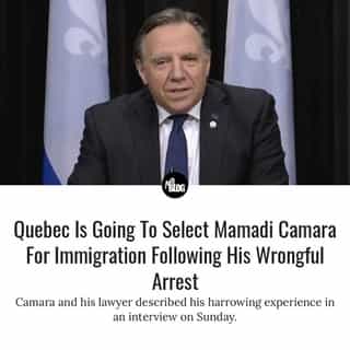 The premier said he hopes the selection of Camara for immigration will help to "alleviate" the injustice he endured when he was wrongly arrested in January.⁠
⁠
*Click the link in @mtlblog bio for the full story! ⁠
⁠
📸: @francoislegault.pm