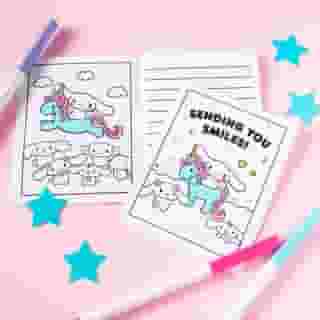 Sending you smiles!  💌Looking for something sweet to do at home? Visit the link in bio to download and color this #Cinnamoroll card to share with a friend.  