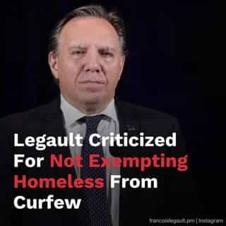 Legault is facing major heat for his refusal to give homeless Quebecers a curfew exemption.⁠
⁠
The premier is facing off with Mayor Plante and now a federal minister, too.⁠
⁠
*Click the link in @mtlblog bio for the full story! ⁠
⁠
