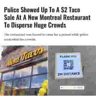 During the opening, the restaurant posted images of social distancing signs on the ground outside, but the same images showed customers arriving in swarms early in the afternoon.⁠
⁠
*Click the link in @mtlblog bio for the full story! ⁠
⁠
📸: @mont_tacos⁠
⁠
