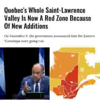 Health Minister Christian Dubé announced on November 9 that Estrie, the region overlapping most of the Eastern Townships, would be entering a COVID-19 red zone on Thursday — which means all of Quebec's Saint-Lawrence Valley is in the red.⁠
⁠
*Click the link in @mtlblog bio for the full story! ⁠
⁠
📸: @coalition_avenir_quebec & Gouvernement du Québec⁠
⁠
#quebec #redzone #mtlnews #qcnews #stlawrencevalley⁠
