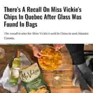 The brand put out a voluntary recall "due to isolated reports of the presence of a small piece of glass found at the bottom of the bag."⁠
⁠
*Click the link in @mtlblog bio for the full story! ⁠
⁠
📸: @missvickiesca⁠
⁠
#missvickies #foodrecall #quebecnews #montreal⁠
