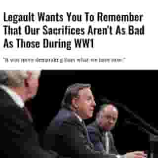 With Remembrance Day right around the corner, Premier François Legault took the time during a press conference on Thursday to contrast Quebecers' sacrifices during the pandemic and those made during WW1.⁠
⁠
*Click the link in @mtlblog bio for the full story! ⁠
⁠
📸: @francoislegault.pm⁠
⁠
#covid19 #francoislegault #covid #quebecnews #quebec #montreal⁠
