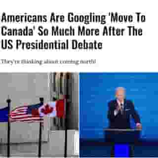 Based on Google Trends data, searches for "move to Canada" in the U.S. spiked last night and again this morning.⁠
⁠
*Click the link in @mtlblog bio for the full story! 👈⁠
⁠
📸: Toni Reed via @unsplash & @joebiden⁠
⁠
#presidentialdebate #debate2020 #joebiden #donaldtrump