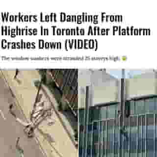 Emergency crews responded to a terrifying incident this afternoon. Two window washers in Toronto were working 25 storeys high when their platform collapsed from under them.⁠
⁠
*Click the link in @mtlblog bio for the full story! 👈⁠
⁠
📸: DivaAviva via @twitter