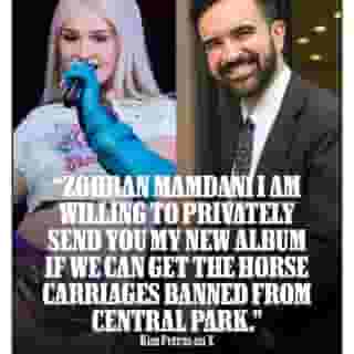 @zohrankmamdani is officially a Bunhead — and @kimpetras has an enticing, animal rights-centric offer for her new fan. The New York City mayor-elect shared his love for Petras in a new interview, prompting the pop star to come in with a proposal: a copy of her yet-to-be-released album in exchange for banning horse-drawn carriages in Central Park. Link in bio for more. 📷  Alberto Tamargo/Getty, Spencer Platt/Getty