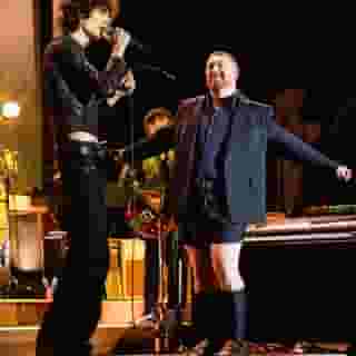 Last night, @sombr fulfilled a childhood dream during his sold-out hometown show at New York's Pier 17. The 20-year-old musician also welcomed special guest @samsmith to the stage to perform “I’m Not the Only One.” Read our recap of the show at the link in bio. 📷 @grifflotz for Rolling Stone