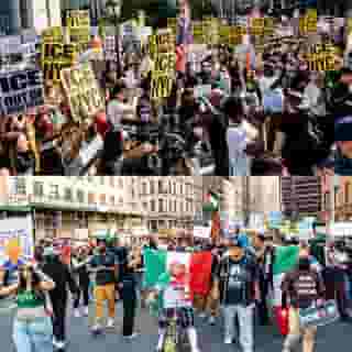 On Tuesday, thousands of New Yorkers flooded downtown Manhattan's Foley Square to protest the increasingly intense ICE raids on immigrants in the city. The rally featured speeches from members of various immigrant rights organizations and the local government, Palestinian-American Linda Sarsour among them. See the full gallery of photos at the link in our bio. 📷 @maju.rogo for Rolling Stone