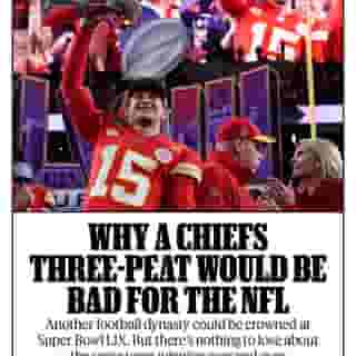 Unless you live in Missouri or otherwise love the Chiefs, what’s to actually like about a Kansas City #SuperBowl three-peat? We make the argument against a Mahomes-Kelce victory and for an Eagles upset today at the link in bio. 📷 Timothy A. Clary/AFP/Getty Images