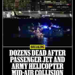 Officials say there are no expected survivors after American Airlines Eagle Flight 5342 carrying 60 passengers and four crew members collided with a U.S. Army Black Hawk helicopter near Reagan National Airport in Washington, D.C late last night. Hit the link in bio for the developing story. 📷 Andrew Harnik/Getty, Mehmet Yaren Bozgun/Anadolu via Getty