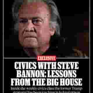 “You are smarter than 95 percent of Americans,” Steve Bannon told his pupils, adding that they were the smartest group he’d ever taught, including, it would seem, his MAGA minions. At the link in our bio, go inside the weekly civics class the former Trump strategist has been teaching in federal prison. 📸 David Dee Delgado/Getty