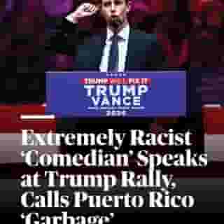 Speaking at Trump’s rally in New York, Tony Hinchcliffe said Latinos “love making babies” and called Puerto Rico “a floating island of garbage.” Hit the link in bio for more from the rally. 📷 Angela Weiss/AFP