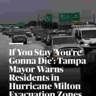 As Florida residents are still recovering from the devastation left behind by Hurricane Helene less than two weeks ago, those on the Gulf Coast are scrambling to prepare and evacuate before the arrival of Hurricane Milton, a Category 5 that is expected to come ashore Wednesday in the Tampa Bay region. "Helene was a wake up call," said Mayor Jane Castor. "This is literally catastrophic." 📸 Spencer Platt/Getty