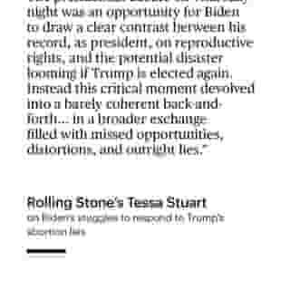 Donald Trump stood on stage in Atlanta on Thursday night and told an insane lie: Democrats, he said, want to “kill the baby.” This was an easy one, practically teed-up for President Joe Biden (Late-term abortions are extremely rare). However, the president was unable to rebut Trump’s lies, but Biden face planted. Hit the link in bio to read more debate analysis.