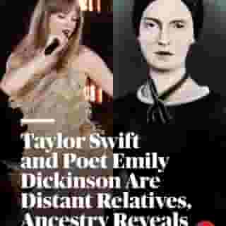 Shoutout Emily Dickinson, you would have loved 'The Tortured Poets Department.' Turns out the legendary poet and Taylor Swift are sixth cousins, three times removed. Hit the link in bio to read more. 📷 Kevin Winter/Getty, Culture Club/Getty