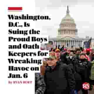The city of Washington, D.C., is suing the Proud Boys and Oath Keepers — two right-wing extremist groups with a history of violence — for the role they played in the Jan. 6 riot at the Capitol.⁠
⁠
“I’m suing the Proud Boys and the Oath Keepers, the first civil lawsuit by a government entity against the Jan. 6 insurrectionists,” D.C. Attorney General Karl Racine tweeted on Tuesday. “They caused extensive damage to the District, our democracy, and particularly the brave men and women of our Metropolitan Police Department.”⁠
⁠
Tap the link in our bio to read more. ⁠
⁠
Photo: Amanda Andrade-Rhoades/For The Washington Post/Getty Images