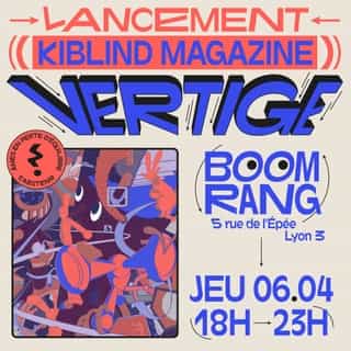 🎢 𝗟𝗔𝗡𝗖𝗘𝗠𝗘𝗡𝗧 𝗞𝗜𝗕𝗟𝗜𝗡𝗗 𝗩𝗘𝗥𝗧𝗜𝗚𝗘 🧗
📍 Boomrang - 5 rue de l'Épée, Lyon 3
📅 Jeudi 6 avril ⏰ 18h - 23h

Le jeudi 6 avril, on fêtera la sortie de Kiblind "Vertige" dans un lieu qu'on affectionne particulièrement, et où la musique a le chic pour nous faire perdre pied : Boomrang.

𝗣𝗥𝗢𝗚𝗥𝗔𝗠𝗠𝗘 𝗗𝗘 𝗟𝗔 𝗦𝗢𝗜𝗥𝗘́𝗘
📗 Nouveaux Kiblind Vertige à attraper au vol
🎢 Dj set de P ERRINE pour ne plus toucher terre
+ Dj set LOTTA (techno & breaks vertigineux)
⛰ Expo des créations originales du numéro « Vertige »
🎢 Expo des illustrations sens dessus dessous de Takanari Tazaki
🧗 Atelier Phénakistiscope (oui, sacré mot)
🎥 Projection sur le fil
🍻 De quoi s'hydrater, toujours

(Lien de l'event dans la bio)

🏆 Visuel réalisé à partir de la couverture de Kiblind Monstres par @oscaranha 

#kiblindvertige #vertige #kiblindmagazine #lancementkiblind #oscarranha #perrine #lotta #djset #techno #expolyon #eventlyon #quefairealyon #flashtattoos #boomrang