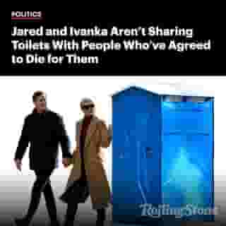 The Secret Service who’ve pledged to give their lives to protect Jared Kushner and Ivanka Trump have for years been instructed not to use any of the seven bathrooms in the Trump/Kushner home.⁠
⁠
Instead, the Secret Service has spent $100,000 in taxpayer money to rent a $3,000-per-month basement studio apartment nearby with a bathroom so that agents can use the toilet.⁠
⁠
Tap the link in bio to read more.⁠
⁠
Photo credits: Tasos Katopodis/Getty Images (Kushners); Adobe Stock (Potty)