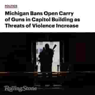 As the threat of violence around inauguration day looms, the Michigan State Capitol Commission voted to end open carry of guns in the state’s Capitol building while still allowing those with a permit to bring concealed guns on the property. The Monday vote was originally scheduled for late next month but was moved up because of security concerns after the mob attack on the nation’s Capitol building last week.⁠
⁠
The move also comes after federal law enforcement officials issued a December 29th, 2020, warning to state and local officials that far-right individuals were planning violence specifically in Michigan and Minnesota’s state capitols.⁠
⁠
Tap the link in bio to read more.⁠
⁠
Photo by Nicole Hester/Mlive.com/Ann Arbor News/AP Images