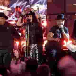 Aerosmith performed "Livin' on the Edge" and reunited with Run-D.M.C. for "Walk This Way" during the band’s 2020 Grammys performance. Link in bio for more. Photograph by Kevork Djansezian/Getty Images