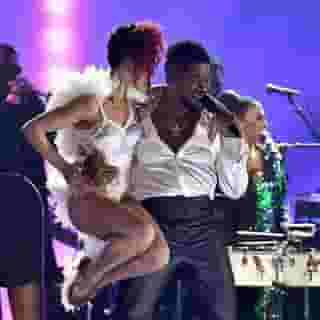Usher recruited Sheila E. and FKA Twigs for a tribute to Prince at the #GRAMMYs. Photograph by Rob Latour/Shutterstock