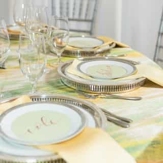 Things are looking bright with our Green Abstract Linens and Canary Lamour Napkins. ✨⁠
Summer isn't over yet with this citrus-inspired table setting. 🍋 ⁠🍊⁠
.⁠
.⁠
.⁠
.⁠
Design/Coordination: Desert Child Events @desertchildevents
Photography: MSR Photography⁠
Florals: With Flourish @withflourish⁠
Calligraphy/Paper Goods: Bobo Design Studio @bobodesignstudio⁠
Rentals: Williams Party Rentals @williamspartyrentals⁠
Linens: Creative Coverings @creativecoverings