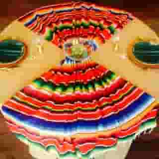 Happy Cinco De Mayo with our Serape 2 ways! Overlay gathered on a round and folded to a thin runner! ⁠
⁠
Overlay / Runner | Serape⁠
Underlay on 👈 | Wheat Vintage Linen