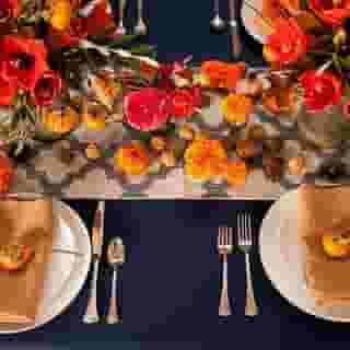 Fall doesn't have to mean pumpkins! 🍂 Shaping up to be a busy autumn season!⁠
⁠
Linen | Storm Navy Lamour⁠
Napkin | Toffee Vintage Linen⁠
Runner | Smoky Grey Moroccan⁠