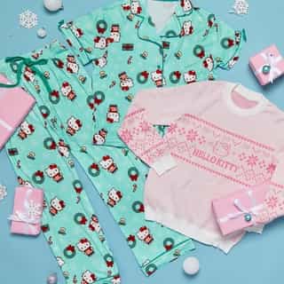 Comfy, festive, and totally supercute 🎄🎀 Treat yourself to buy one, get one 50% off apparel on Sanrio.com! Link in bio. 