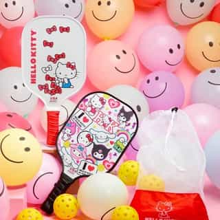 Spread Happiness!✨💕 With the longer days finally here, why not invite a friend for a game of pickleball? Link in bio to shop at Sanrio.com! #InternationalDayofHappiness 
