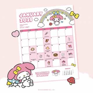 The future is bright! 🌟 Start fresh this month with My Melody 🗓💕 Link in bio to download your free monthly calendar now. 