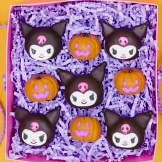 Follow along on the #HelloKittyandFriends YouTube channel to make these supercute Kuromi pumpkin cheesecake truffles! Link in bio 🎃