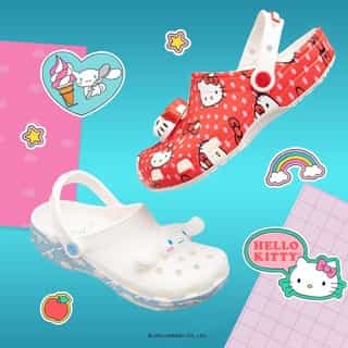 New styles have entered the @crocs chat 💖 Shop new Hello Kitty and Friends clogs now on Sanrio.com. Link in bio.