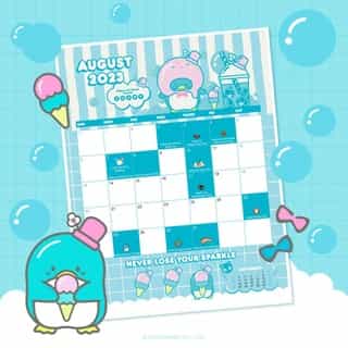 Say hello to a new month with #Tuxedosam 🗓💙 Tap the link in bio to download the Friend of the Month calendar for August! #SanrioFOTM