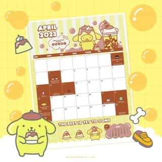 Say hello to a new month with #Pompompurin 🗓💛 Tap the link in bio to download the Friend of the Month calendar for April! #SanrioFOTM