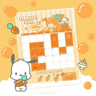 Say hello to a new month with #Pochacco 🗓🧡 Tap the link in bio to download the Friend of the Month calendar for February! #SanrioFOTM