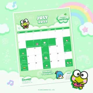 Say hello to a new month with #Keroppi 🗓💚 Tap the link in bio to download the Friend of the Month calendar for July! #SanrioFOTM