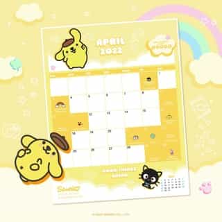 Say hello to a new month with #Pompompurin 🗓💛 Tap the link in bio to download the Friend of the Month calendar for April! #SanrioFOTM