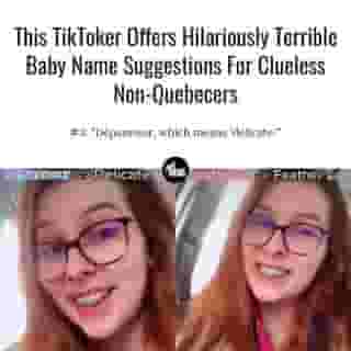 Dépanneur, Champlure, Espadrille, Foufoune are just some of the hilarious Quebec baby name suggestions TikToker Camille Couture offers! Which one is your fave?⁠
⁠
*Click the link in @mtlblog bio for the full story! ⁠
⁠
📸: @camilleaucegep & camillesurtiktok via TikTok⁠
