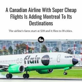 Montrealers can soon travel to 18 cities across Canada for as low as $39.⁠
⁠
*Click the link in @mtlblog bio for the full story! ⁠
⁠
📸: @flairairlines ⁠