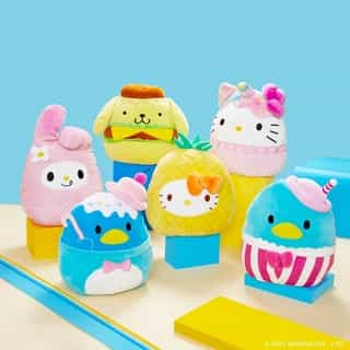 The sweetest @hellokitty and friends @squishmallows just landed online! Which is your favorite? 🍦🍔🍍🧁 Link in bio to shop ✨ 